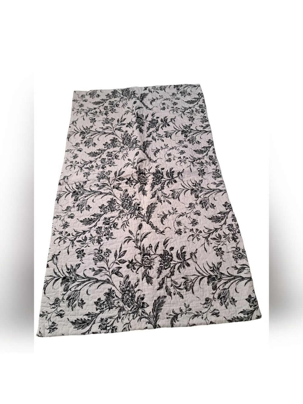 LAURA ASHLEY black white floral quilted pillow sham shabby chic country 40x25"